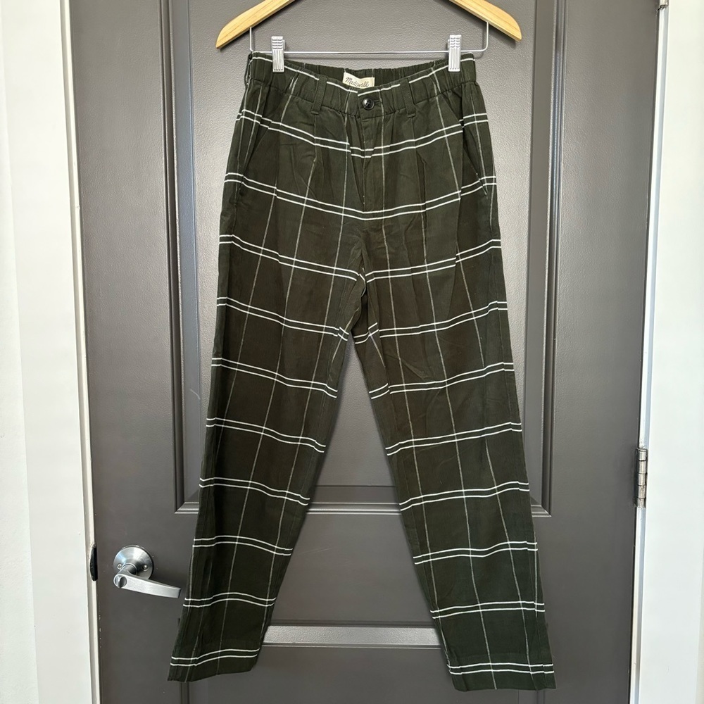 NWT Madewell Corduroy Pull On MidRise Pants in Windowpane Forest Green Cotton XS - Picture 4 of 7